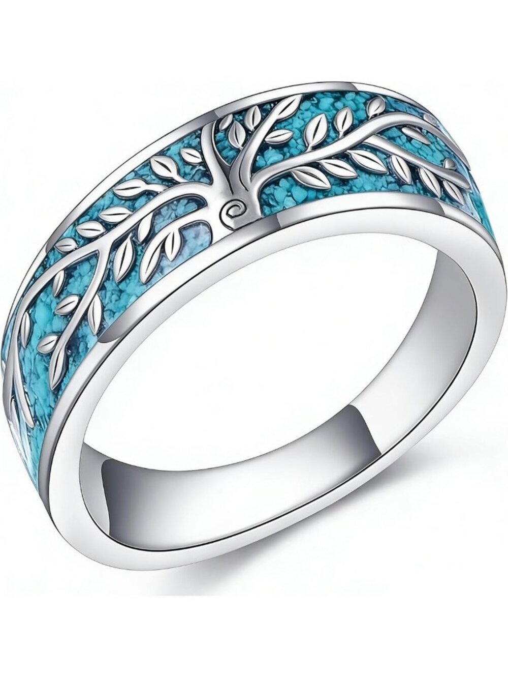 Sterling Silver Nature-Inspired Mountain Sunflower Paw Print Ring - Turquoise